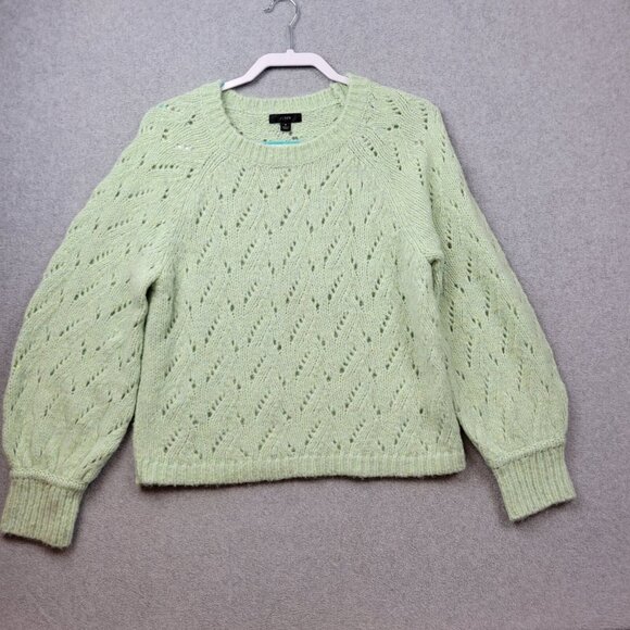 J Crew Sweater Womens Small Pointelle Knit Mint Green Puff Sleeve BJ595 New - Picture 1 of 12